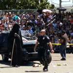 Mobile Bleachers at "Every 15 Minutes" re-enactment